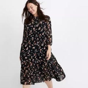 Madewell Sheer Button-Front Tier Midi Dress in Carnation Toss